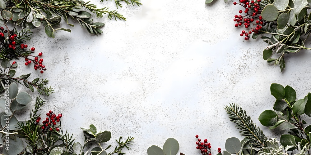 custom made wallpaper toronto digitalbackground winter greenery and berries on a white background, creating an elegant border for text