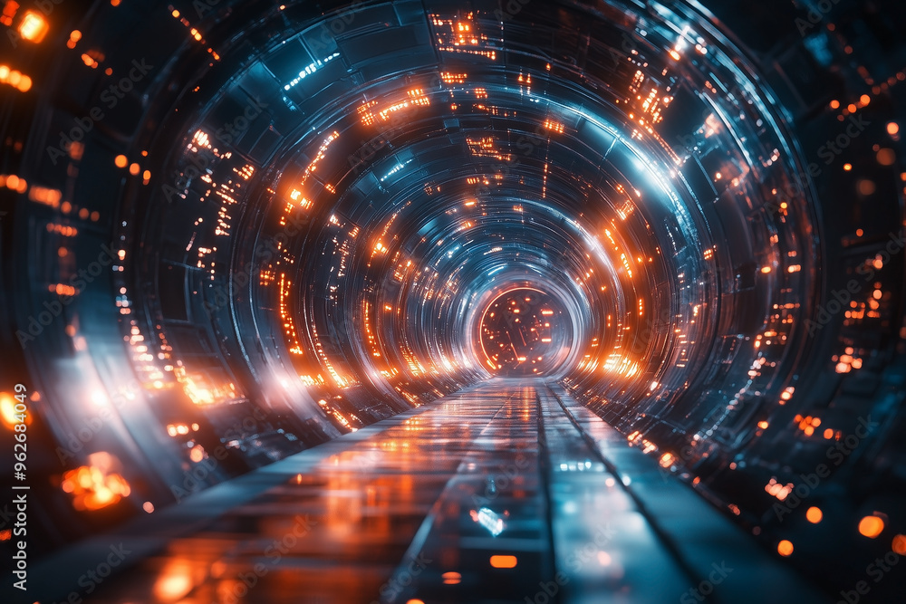 3D rendering of a futuristic digital technology background with a circular tunnel and light effects. Digital cyber abstract background. 3D rendering of a futuristic digital technology background with a circular tunnel and light effects. Digital cyber abstract background.