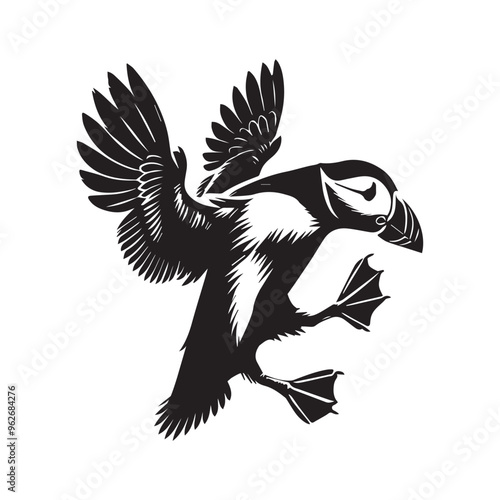 Atlantic puffin silhouette - Fratercula arctica Clipart - Atlantic puffin Bird Vector Illustration