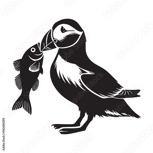 Atlantic puffin silhouette - Fratercula arctica Clipart - Atlantic puffin Bird Vector Illustration