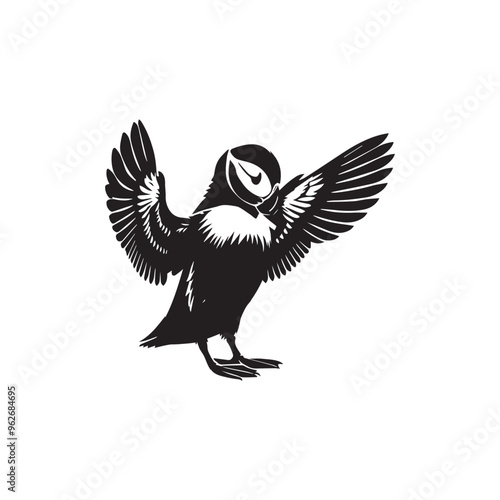 Atlantic Puffin Vector Art - Fratercula arctica Silhouette - Atlantic Puffin Illustration in black and white