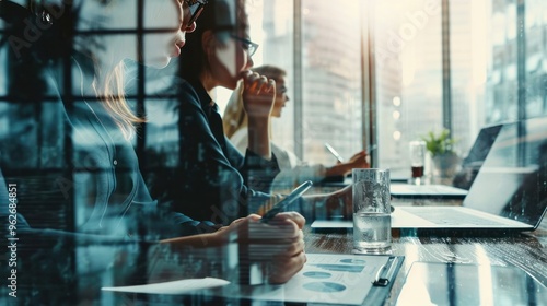 business women present project and the meeting rooms, financial, technology, office, adult, computer, modern, professional, office