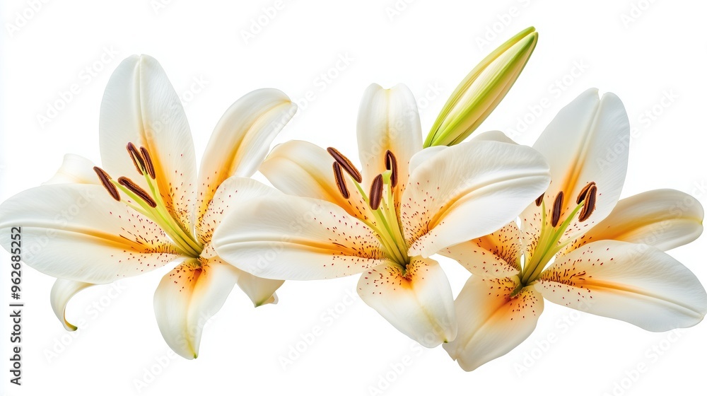 Fototapeta premium White lily flower bouquet isolated on white background