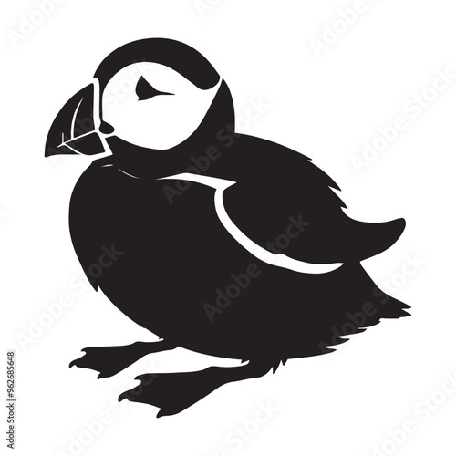 Black and White Atlantic Puffin Vector - Fratercula arctica Clipart Illustration in black and white