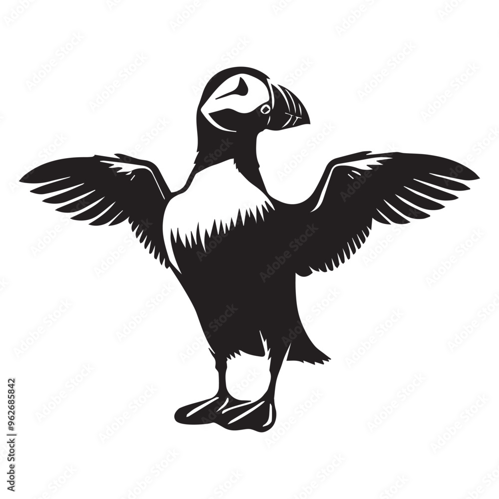 Fototapeta premium Horned Puffin Illustration – Elegant Horned Puffin Black And White Clipart