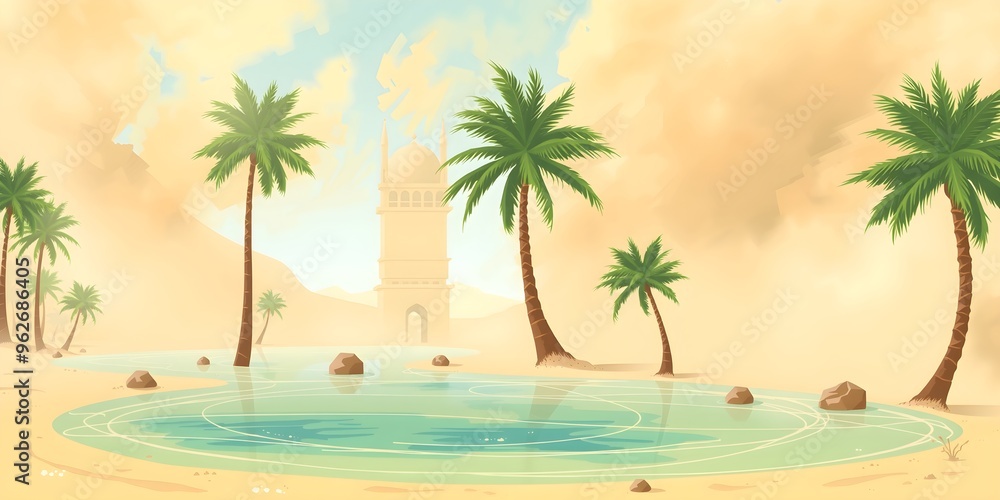 Fototapeta premium Oasis in the Desert Engulfed by Sandstorm