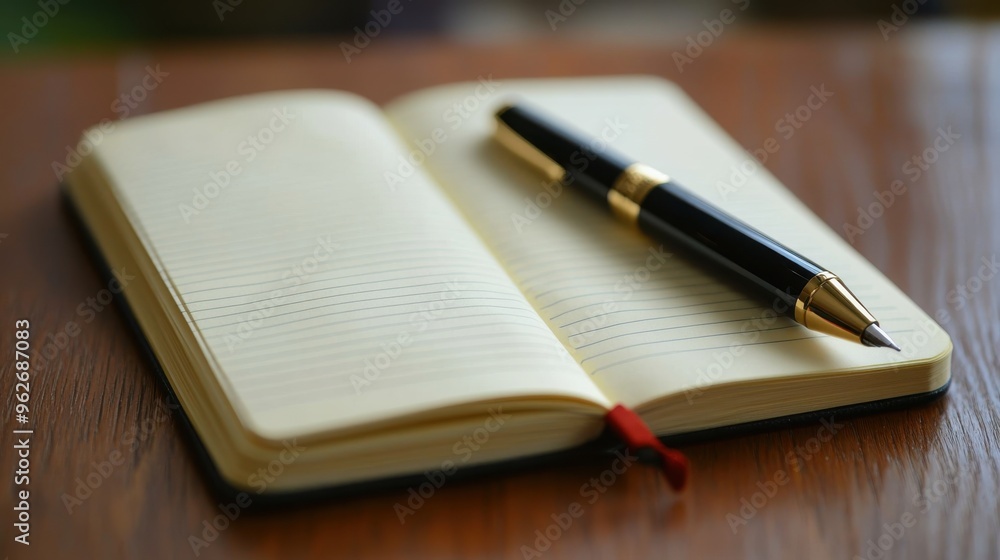 A pen is sitting on top of a notebook with the pages open A pen is sitting on top of a notebook with the pages open