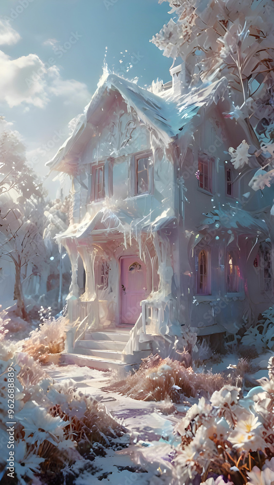 Obraz premium A fairy House made with magical material that glows in moonlight, the house changes with each season