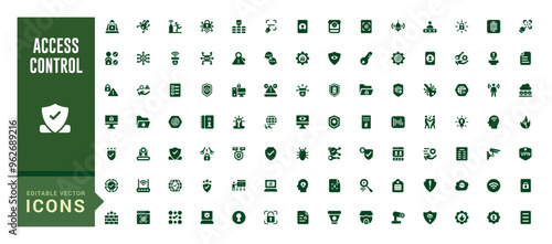Set of access control icons. House protection, smart house icon, filled icon set, glyph icon set for web and ui. Editable stroke. Solid icon set. Vector illustration.