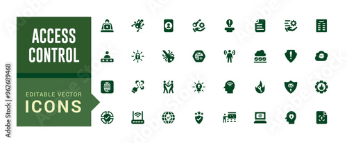 Set of access control icons. House protection, smart house icon, filled icon set, glyph icon set for web and ui. Editable stroke. Solid icon set. Vector illustration.