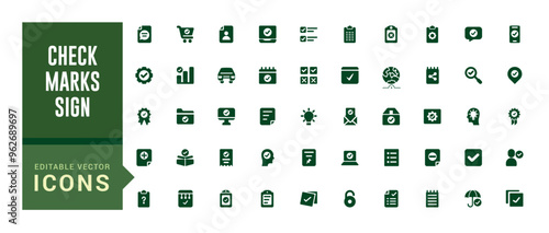 Check marks sign - web icon set. Contains such icons as confirm and more. Filled icon set, glyph icon set for web and ui. Editable stroke. Solid icon set. Vector illustration.