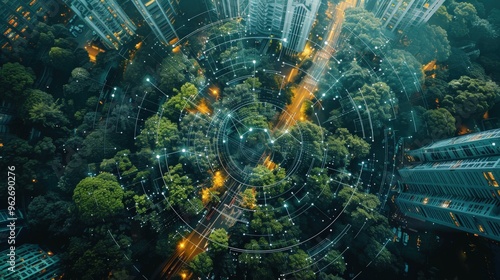 Wallpaper Mural A vibrant image of advanced green technology, like solar panels or wind turbines, integrated into modern infrastructure, with a clean background for sustainable tech innovations. Torontodigital.ca