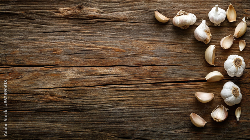 Fresh Garlic and Sea Salt on Rustic Wooden Table Fresh Garlic and Sea Salt on Rustic Wooden Table