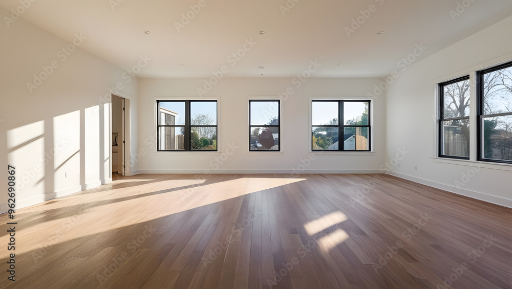 Obraz premium Minimalist empty room with natural light and white walls windows modern contemporary