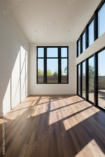 Minimalist empty room with natural light and white walls windows modern contemporary