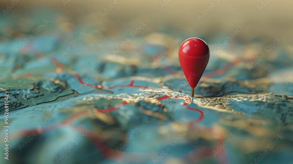 Red Pin on a Topographic Map Red Pin on a Topographic Map