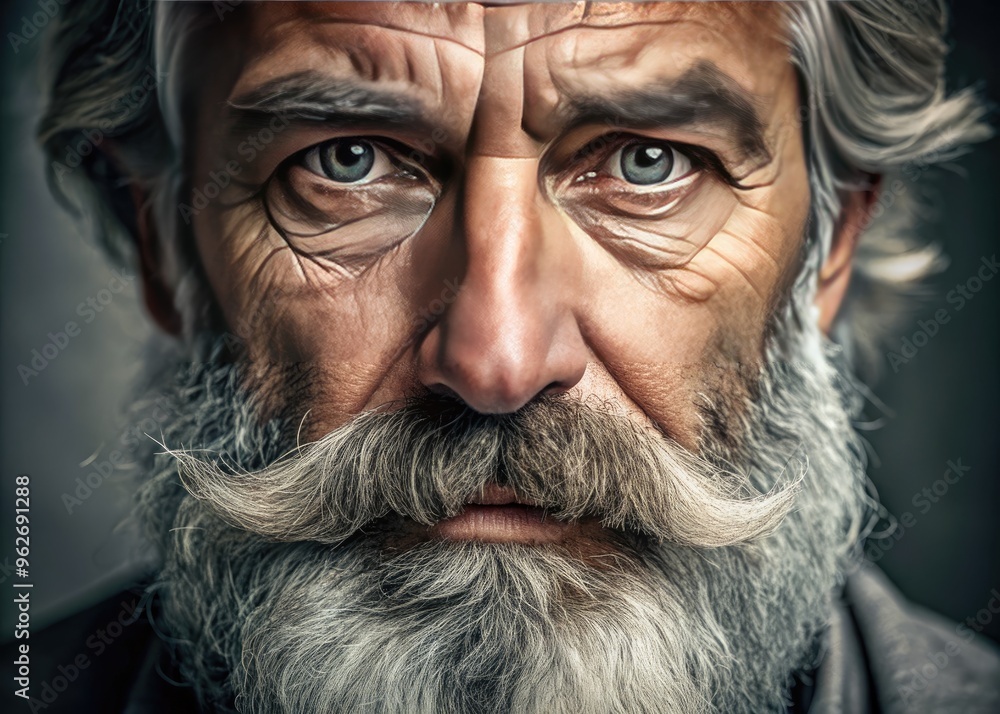 Close-Up Of A Man'S Face With A Gray Beard And Wrinkles, Conveying Wisdom And Maturity Close-Up Of A Man'S Face With A Gray Beard And Wrinkles, Conveying Wisdom And Maturity