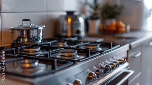 Stainless Steel Stovetop with Pot and Burner