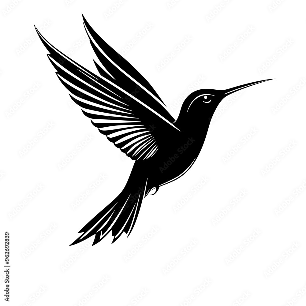 Hummingbird silhouette in mid-flight, Graceful black-and-white silhouette of a hummingbird in mid-flight, perfect for nature logos, wildlife designs, and branding.
Hummingbird silhouette in mid-flight, Graceful black-and-white silhouette of a hummingbird in mid-flight, perfect for nature logos, wildlife designs, and branding.
