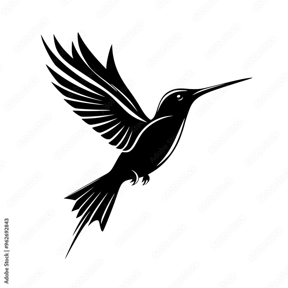 Hummingbird silhouette in mid-flight, Graceful black-and-white silhouette of a hummingbird in mid-flight, perfect for nature logos, wildlife designs, and branding.
Hummingbird silhouette in mid-flight, Graceful black-and-white silhouette of a hummingbird in mid-flight, perfect for nature logos, wildlife designs, and branding.