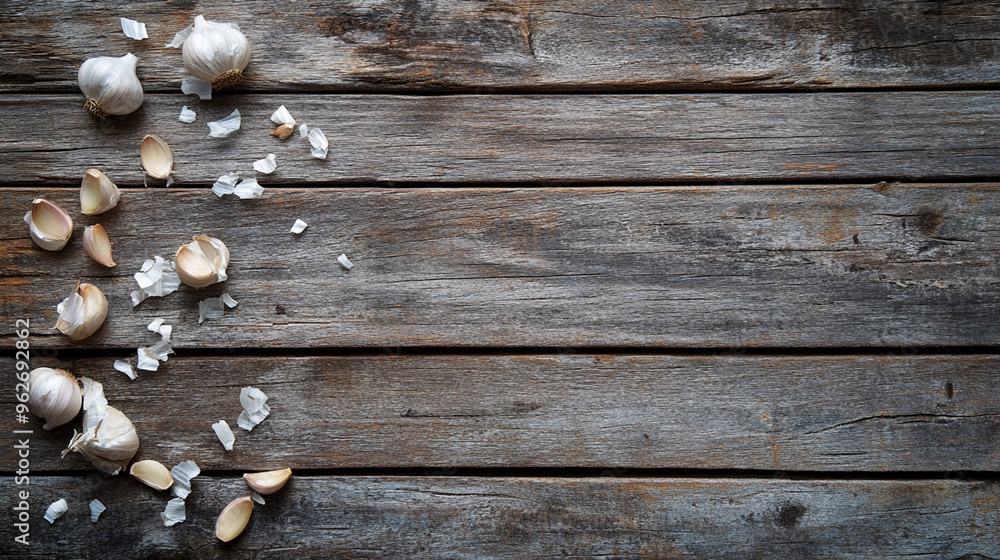 Fresh Garlic and Sea Salt on Rustic Wooden Table Fresh Garlic and Sea Salt on Rustic Wooden Table