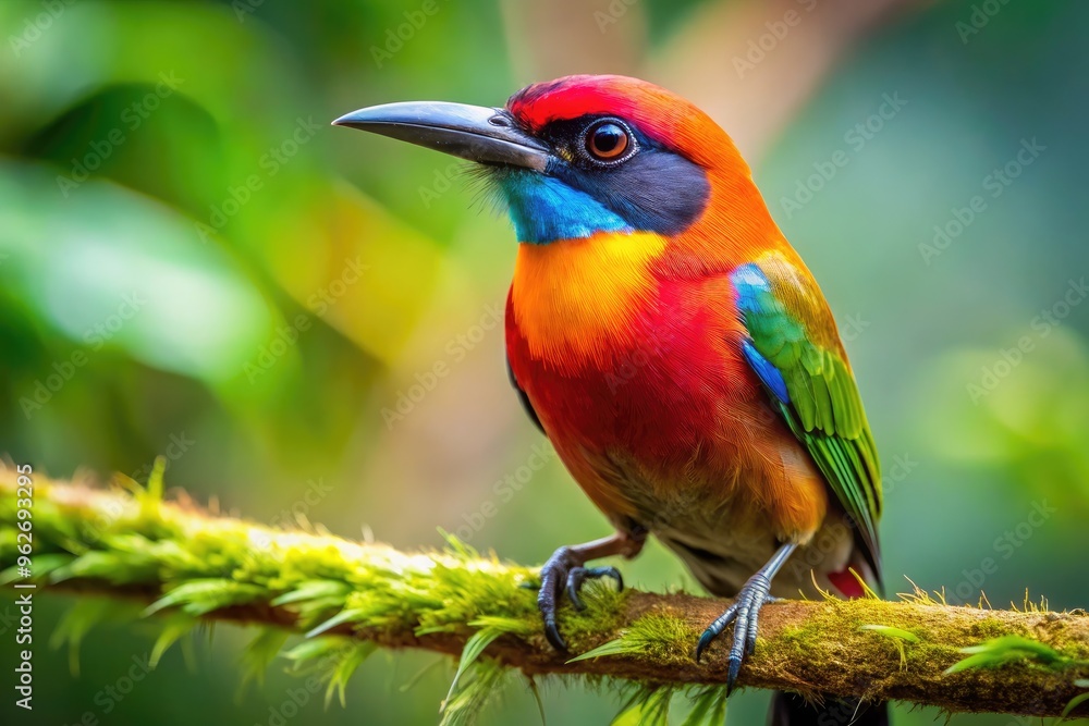 Close-Up Photograph Of A Vibrant Bird With An Elongated, Pointed Beak Perched On A Tree Branch Close-Up Photograph Of A Vibrant Bird With An Elongated, Pointed Beak Perched On A Tree Branch