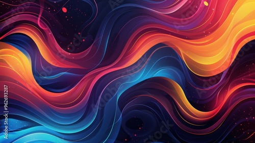 Create an abstract background filled with swirling patterns and energetic lines. Incorporate gradients and geometric elements to evoke a sense of motion and vibrancy