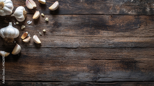 Fresh Garlic and Sea Salt on Rustic Wooden Table