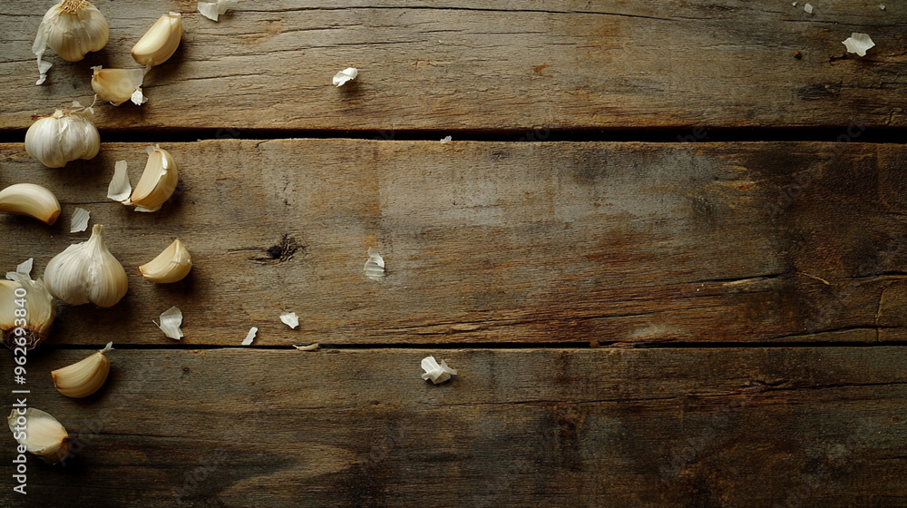 Fresh Garlic and Sea Salt on Rustic Wooden Table Fresh Garlic and Sea Salt on Rustic Wooden Table