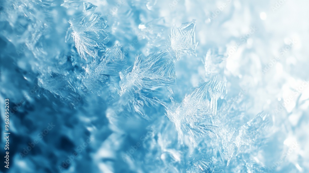Beautiful close-up of ice crystals, showcasing the intricate and delicate details of frozen water in a mesmerizing blue hue. Beautiful close-up of ice crystals, showcasing the intricate and delicate details of frozen water in a mesmerizing blue hue.