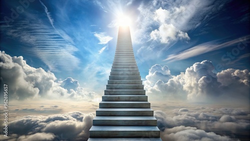A stairway floating up into a cloudy sky, heaven, stairs, surreal, dreams, spiritual, staircase, celestial, ascent