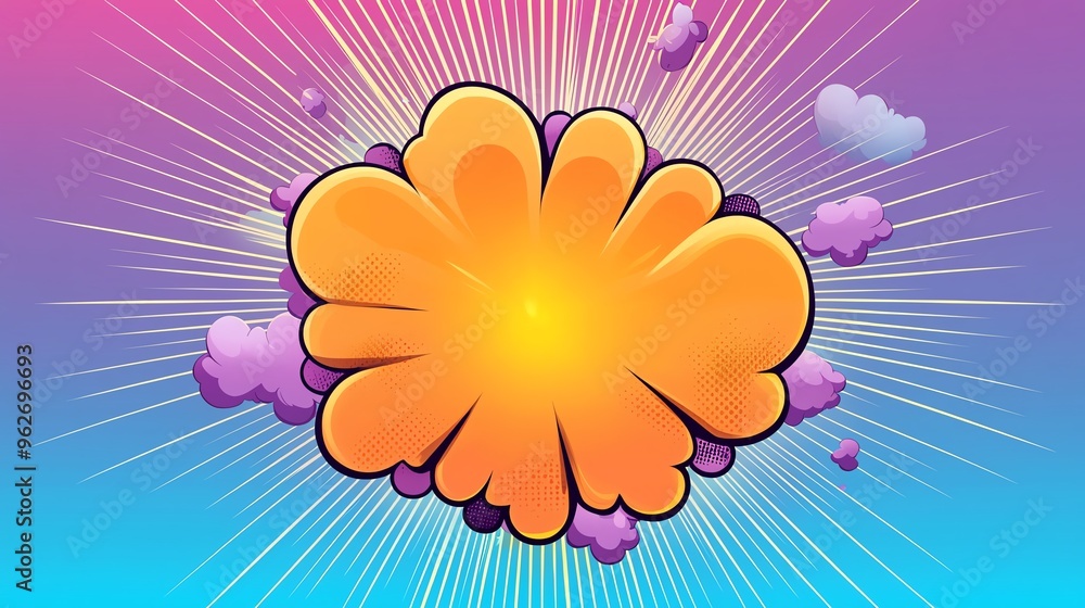 Colorful explosion graphic with rays and clouds, perfect for dynamic designs and vibrant illustrations. Colorful explosion graphic with rays and clouds, perfect for dynamic designs and vibrant illustrations.
