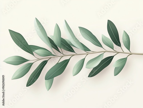 A single branch with green leaves, isolated on a white background.