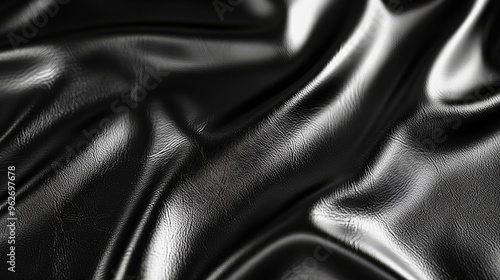 Close-up of black shiny leather texture with smooth folds and reflections. Perfect for backgrounds in fashion, design, and material themes.