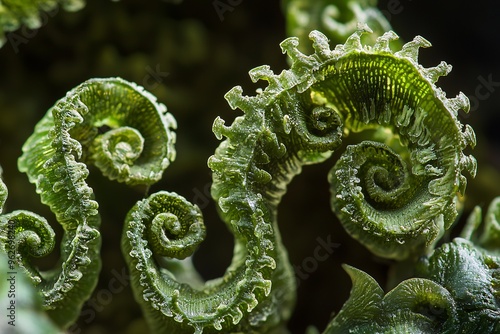 A close-up captures the delicate, fern-like patterns of ceratophyta species, highlighting their intricate textures and forms. photo