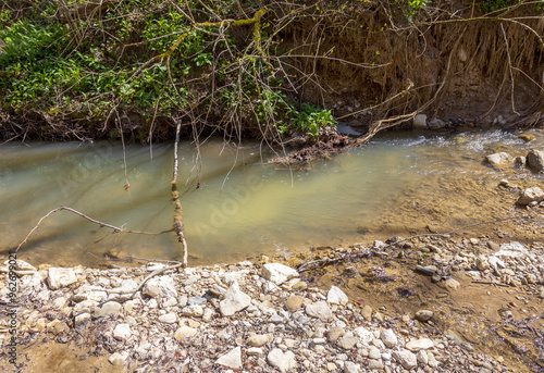 shallow mountain river, staritsa and nature walks, spring day photo