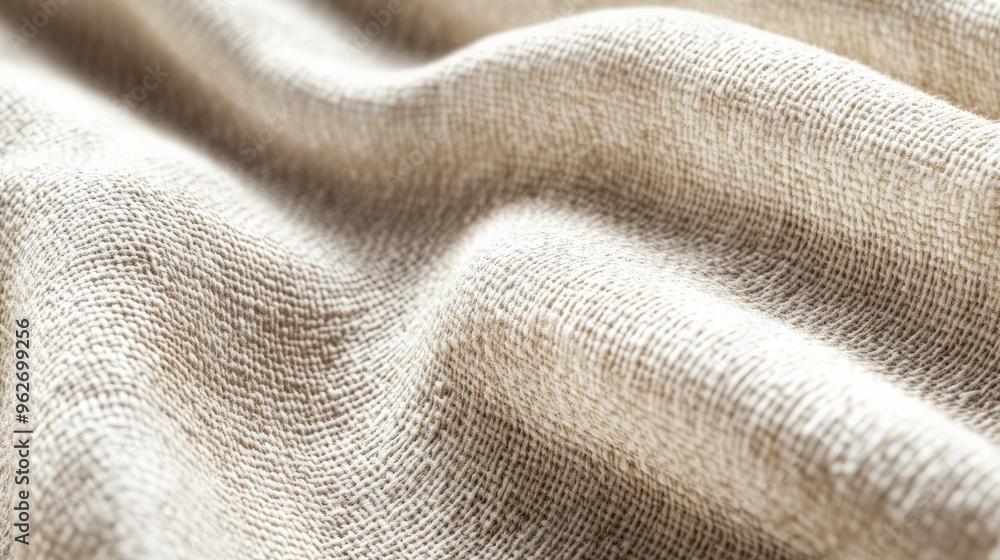 Close-up of textured beige fabric with soft folds, highlighting the natural weave and subtle pattern. Ideal for background or textile concept. Close-up of textured beige fabric with soft folds, highlighting the natural weave and subtle pattern. Ideal for background or textile concept.