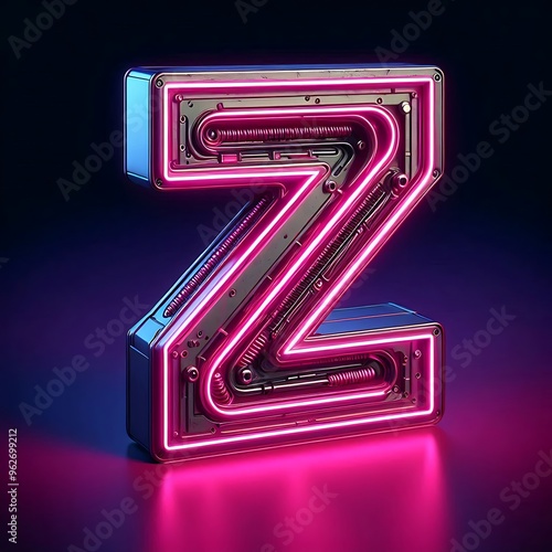 Neon pink letter Z in a futuristic, metallic style.