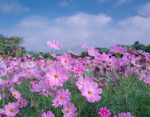 New colorful flowers blooming in spring, beautiful flower garden view 