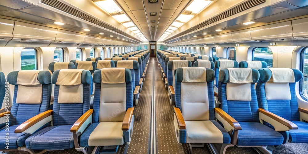 Vacant seats of a bullet train in Japan, with empty rows and modern interior, bullet train, Japan, transportation, high-speed Vacant seats of a bullet train in Japan, with empty rows and modern interior, bullet train, Japan, transportation, high-speed