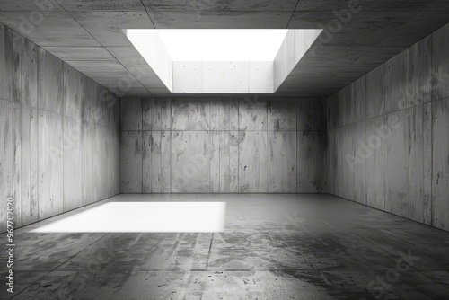 Abstract empty, modern concrete room with skylight from ceiling wall.