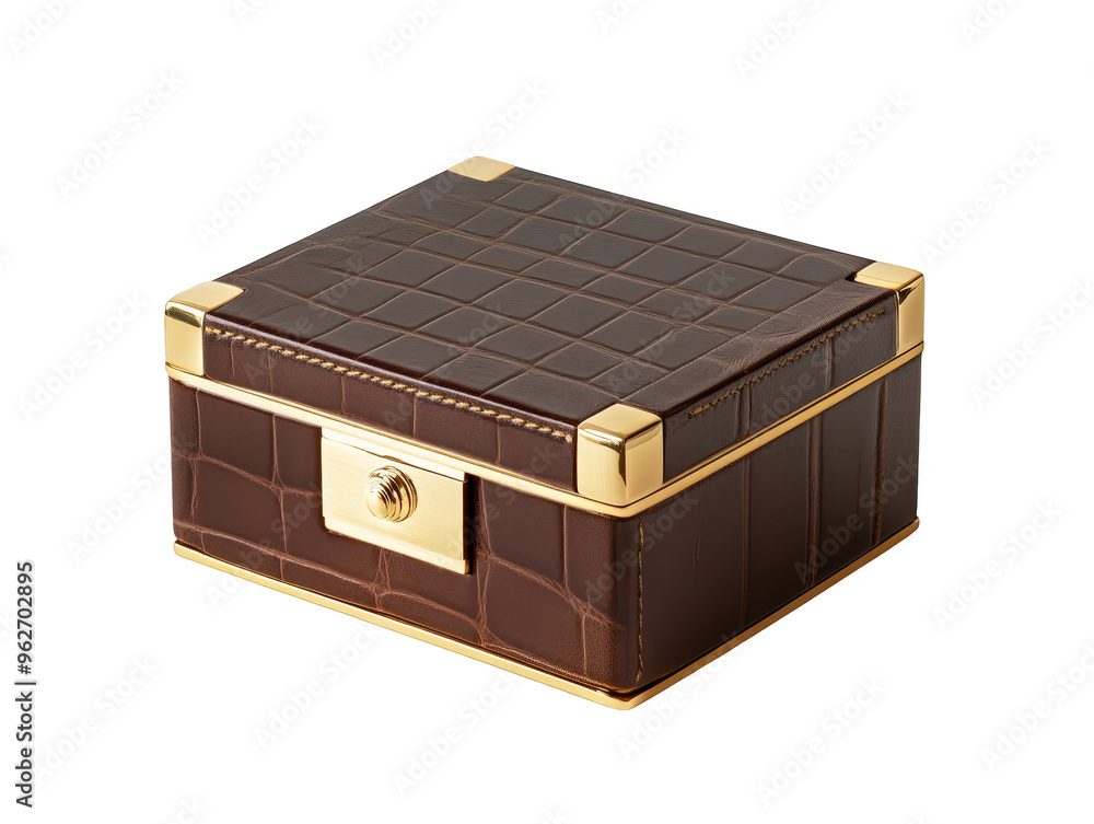 Luxury Brown Crocodile Leather Box with Golden Accents Luxury Brown Crocodile Leather Box with Golden Accents