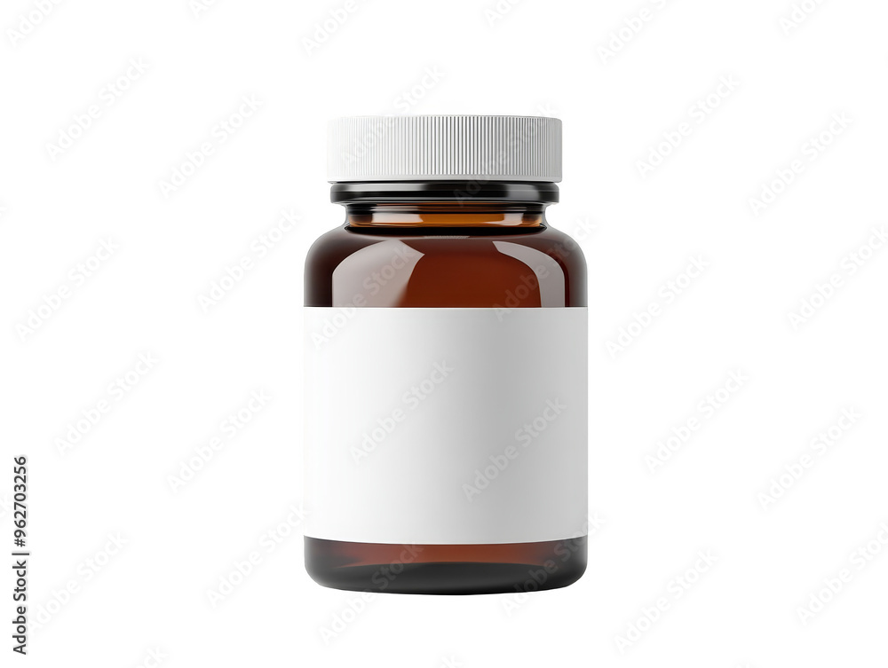Amber Glass Bottle with White Label Mockup Amber Glass Bottle with White Label Mockup