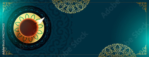 premium happy diwali wishes banner with glowing diya