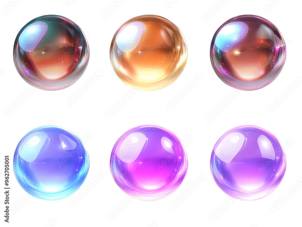 3D Shiny Colorful Spheres Set  Transparent Glass Balls