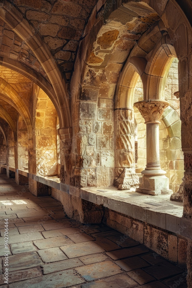 Fototapeta premium Fantasy medieval gallery in the castle.