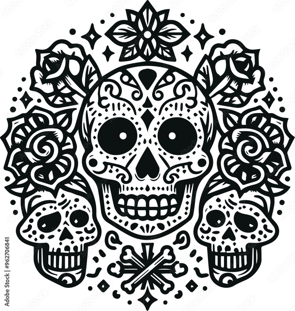Cute Skull Monochrome Cosmonaut Logo Icon, Sugar Skull Day Of The Dead Vector Illustration Design Cute Skull Monochrome Cosmonaut Logo Icon, Sugar Skull Day Of The Dead Vector Illustration Design