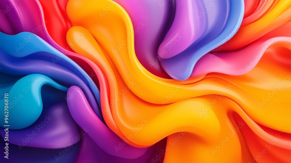 Obraz premium Vibrant abstract colorful fluid waves and swirls, blending bright hues of orange, purple, pink, and blue for a dynamic artistic background.