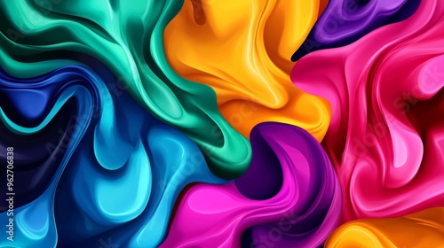 Vibrant abstract close-up image with swirling colorful patterns, including red, blue, yellow, green, and purple hues.