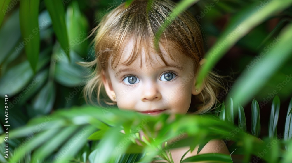 Adorable little girl with a joyful expression on her face against a vibrant green landscape looking at the camera. Adorable little girl with a joyful expression on her face against a vibrant green landscape looking at the camera.